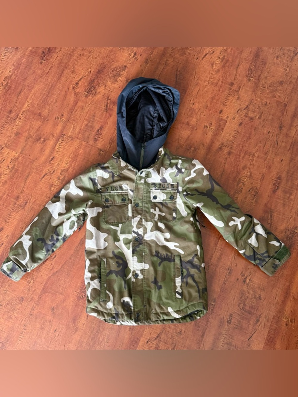 Volcom kids snowboarding Camo Hooded Utility Jacket - Green Camo